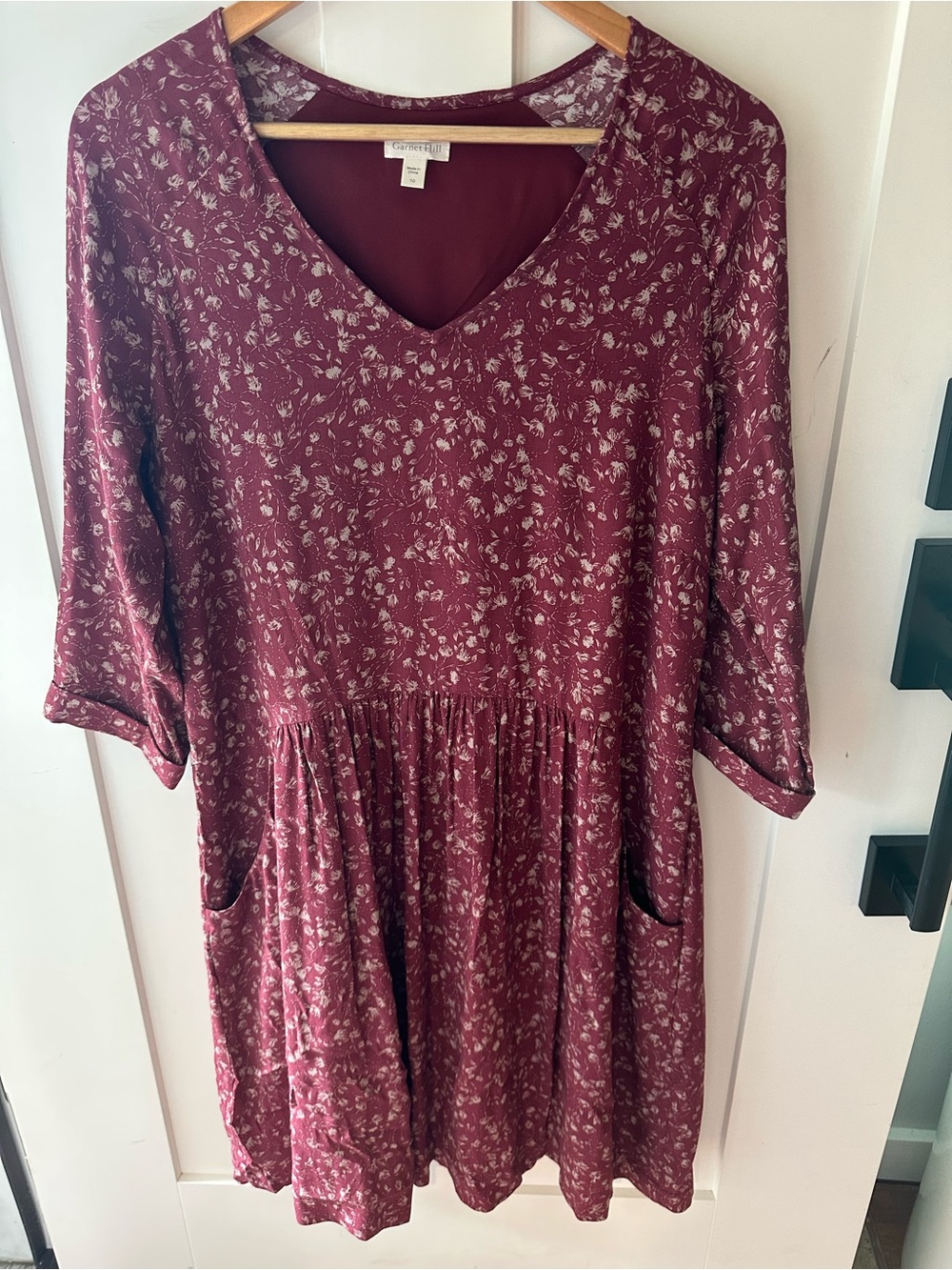 Garnet Hill Burgundy Floral V-Neck Dress